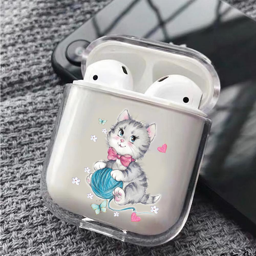 Cute Cat Hard Plastic Protective Clear Case Cover For Apple Airpods-AirPod Case-Altracase