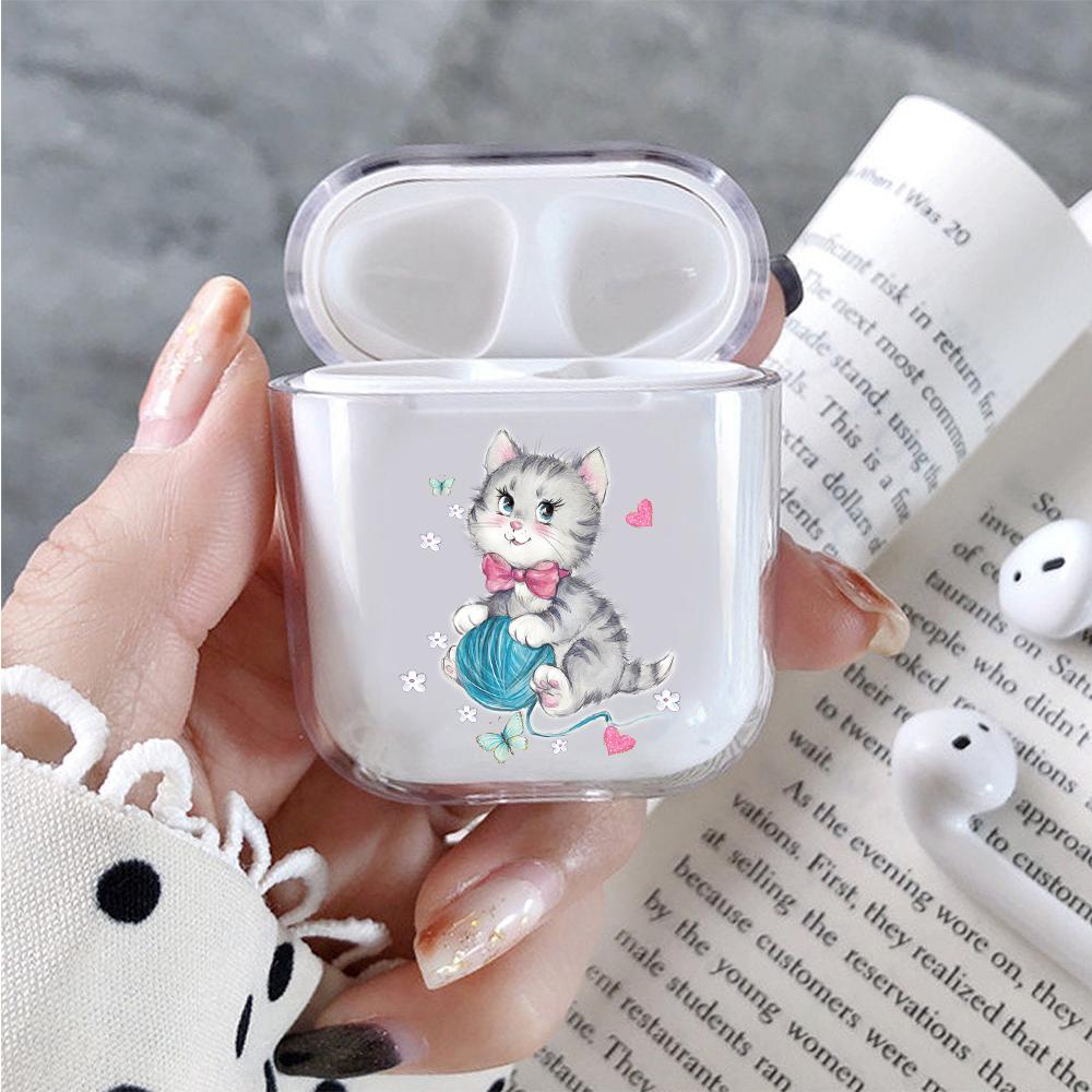 Cute Cat Hard Plastic Protective Clear Case Cover For Apple Airpods-AirPod Case-Altracase