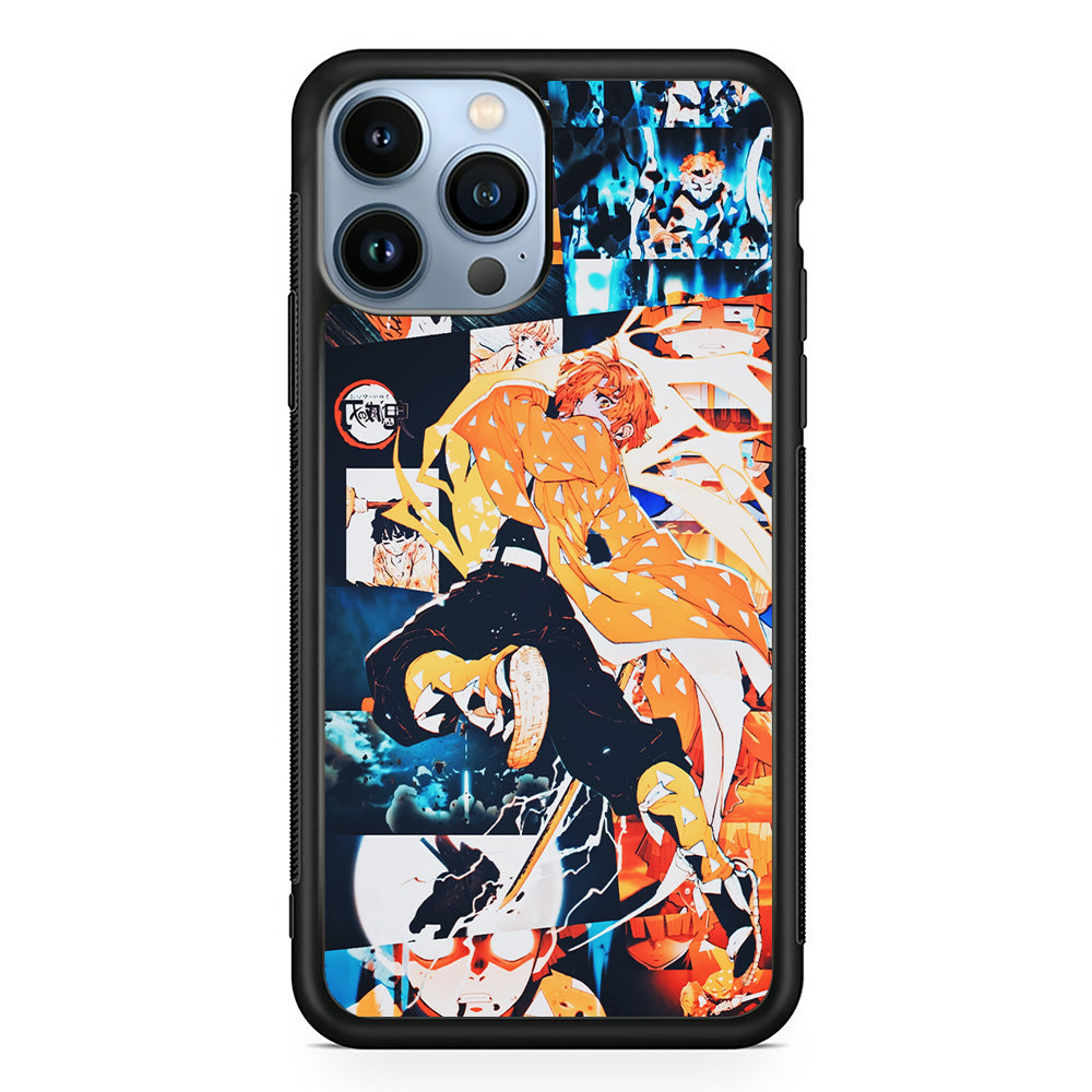 Demon Slayer Zenitsu Aesthetic iPhone 15 Pro Max Case-Phone Case-Rubber Black (2D Case)-Altracase