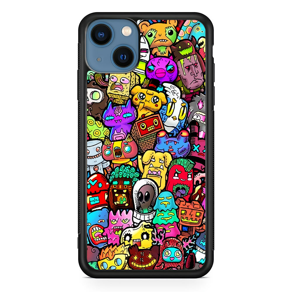 Doodle Cute Character iPhone 13 Case-Phone Case-Rubber Black (2D Case)-Altracase
