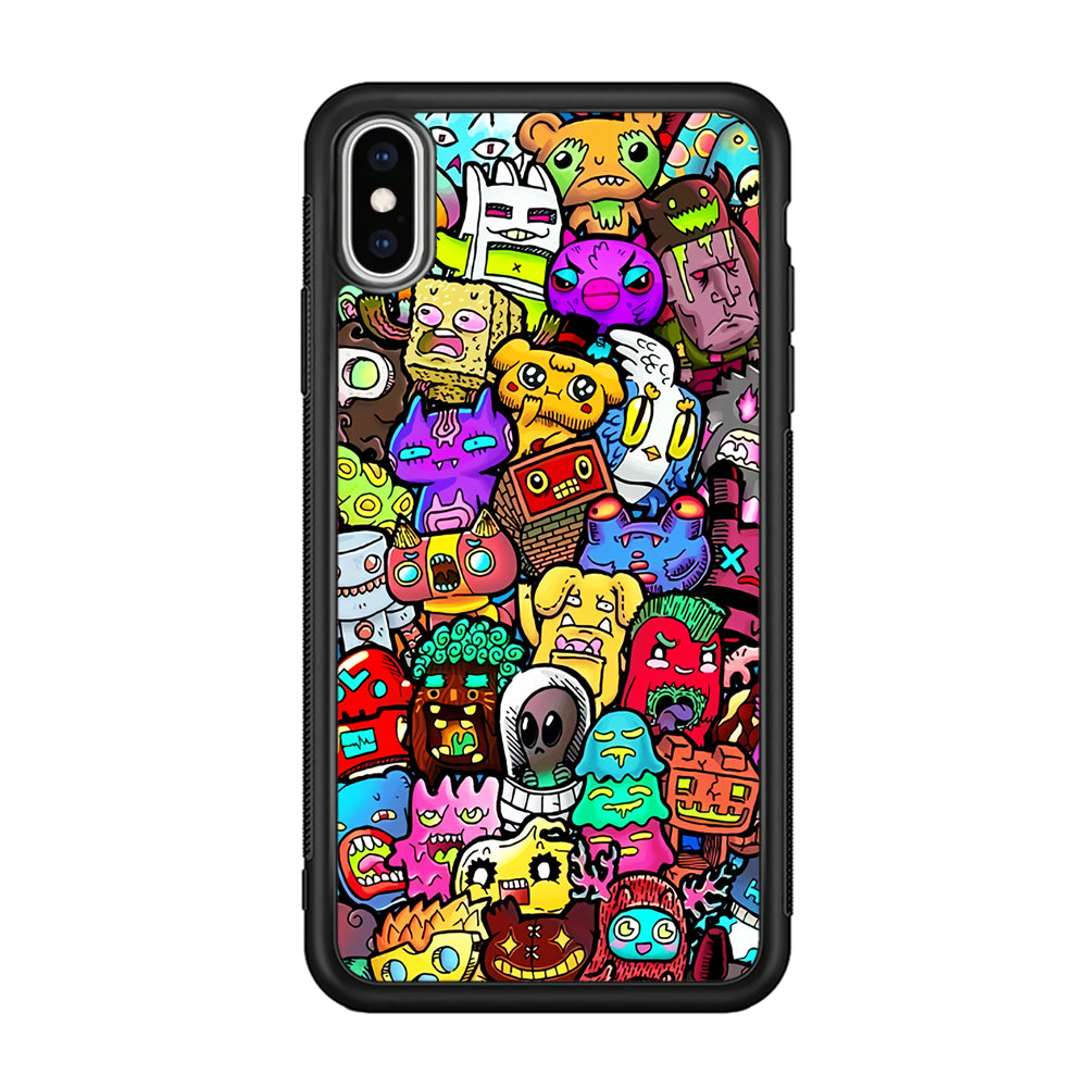 Doodle Cute Character iPhone Xs Case-Phone Case-Rubber Black (2D Case)-Altracase