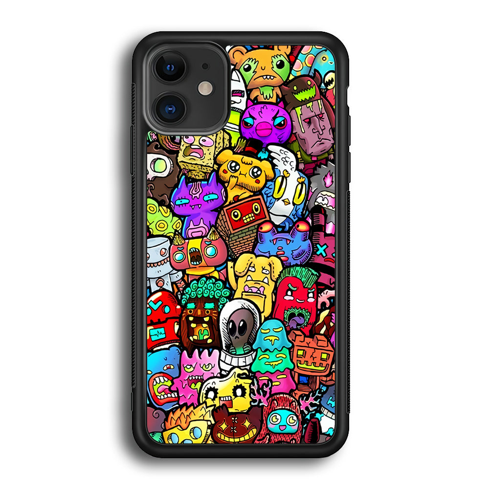 Doodle Cute Character iPhone 12 Case-Phone Case-Rubber Black (2D Case)-Altracase