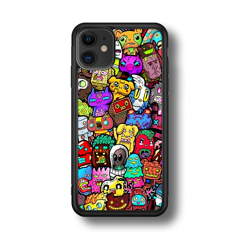 Doodle Cute Character iPhone 11 Case-Phone Case-Rubber Black (2D Case)-Altracase