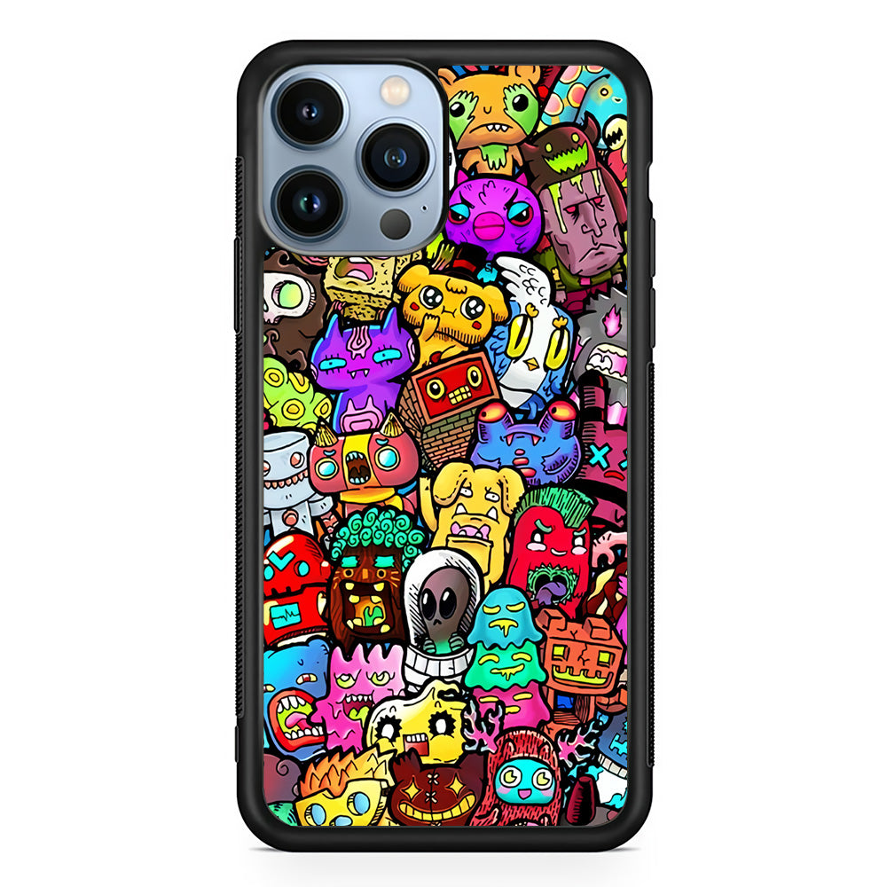 Doodle Cute Character iPhone 15 Pro Case-Phone Case-Rubber Black (2D Case)-Altracase