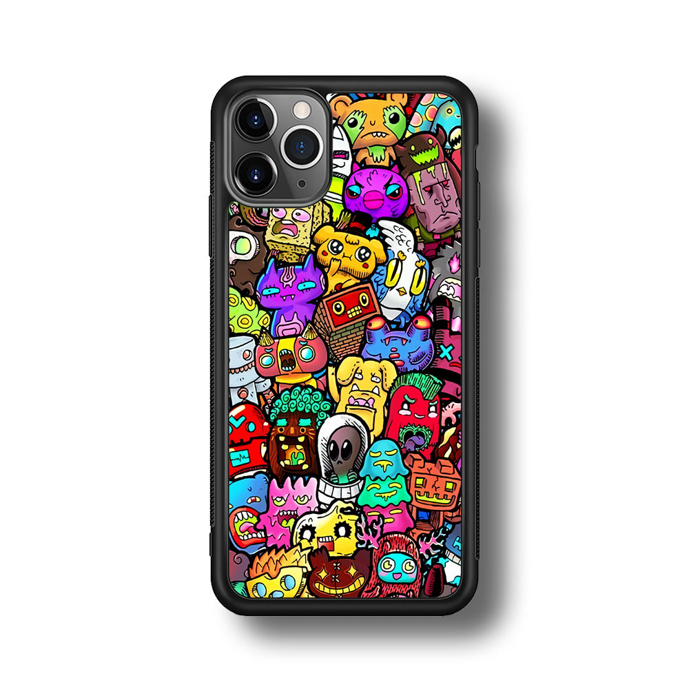 Doodle Cute Character iPhone 11 Pro Case-Phone Case-Rubber Black (2D Case)-Altracase