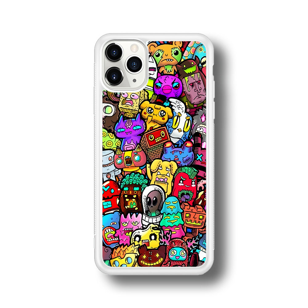 Doodle Cute Character iPhone 11 Pro Case-Phone Case-Rubber White (2D Case)-Altracase