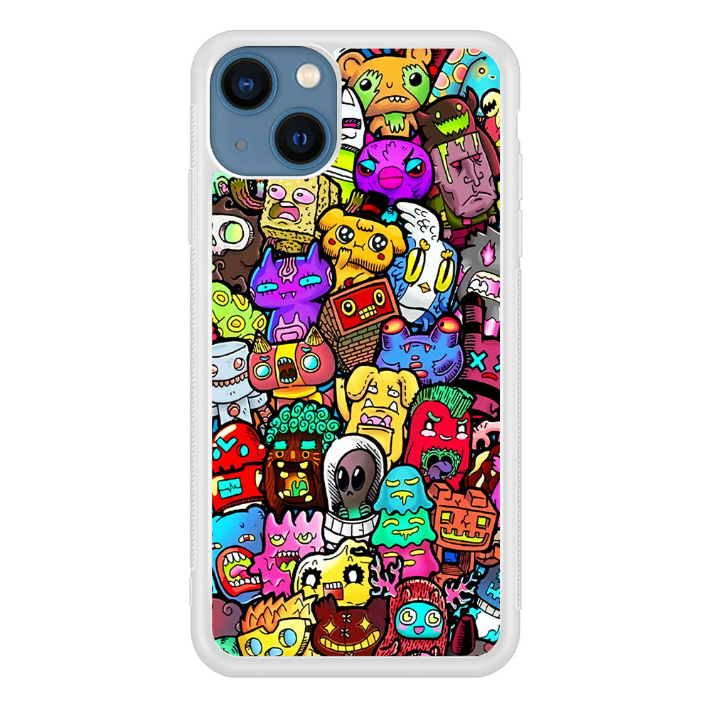 Doodle Cute Character iPhone 13 Case-Phone Case-Rubber White (2D Case)-Altracase