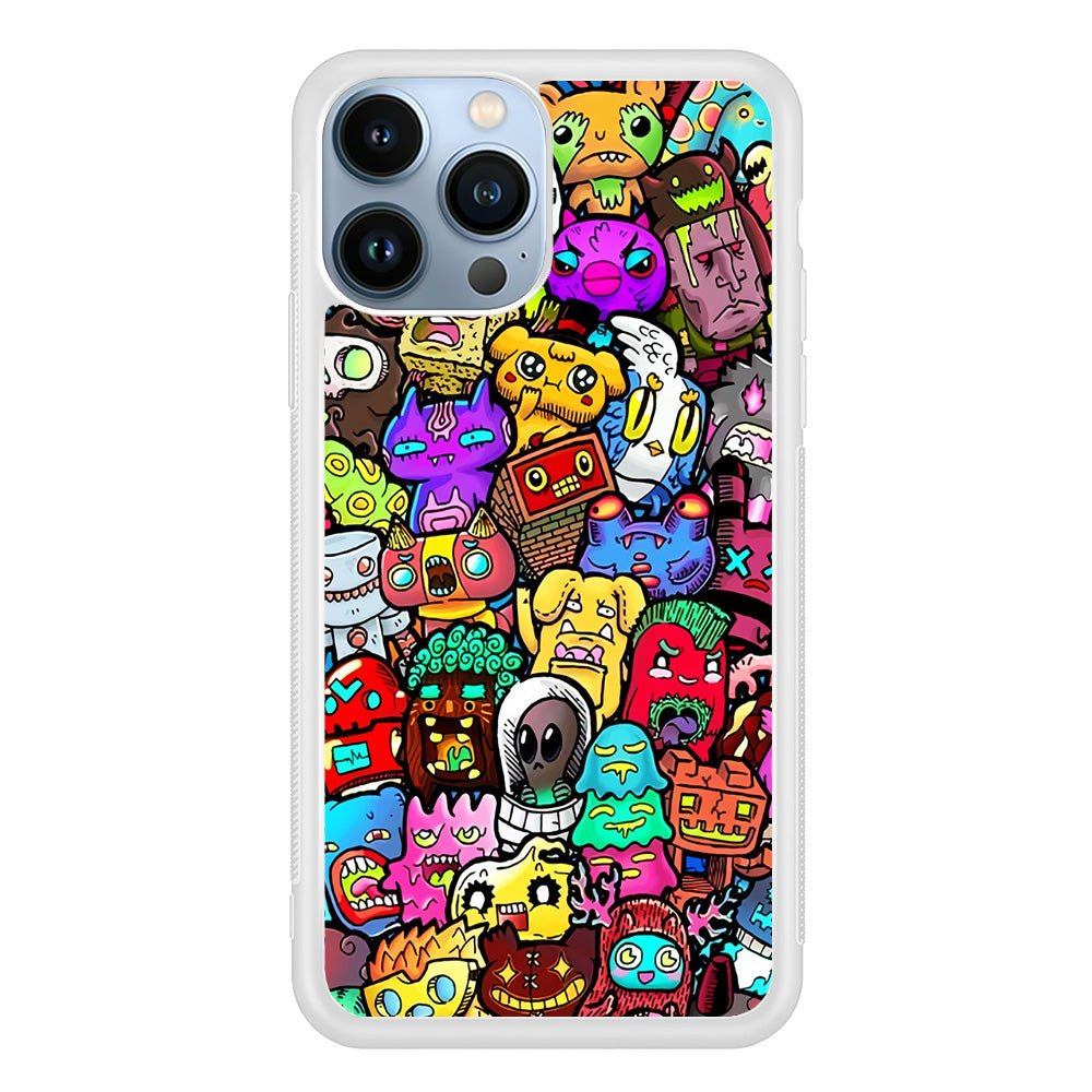 Doodle Cute Character iPhone 15 Pro Case-Phone Case-Rubber White (2D Case)-Altracase