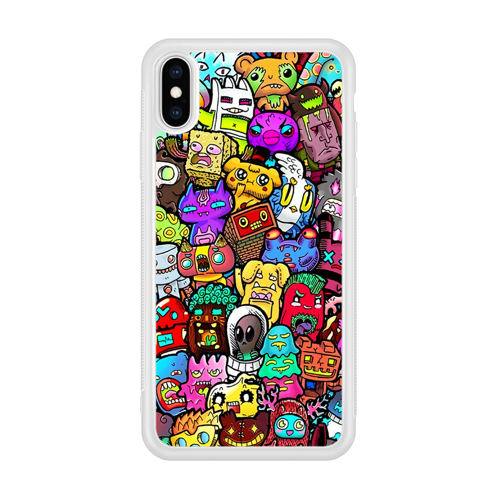 Doodle Cute Character iPhone Xs Case-Phone Case-Rubber White (2D Case)-Altracase