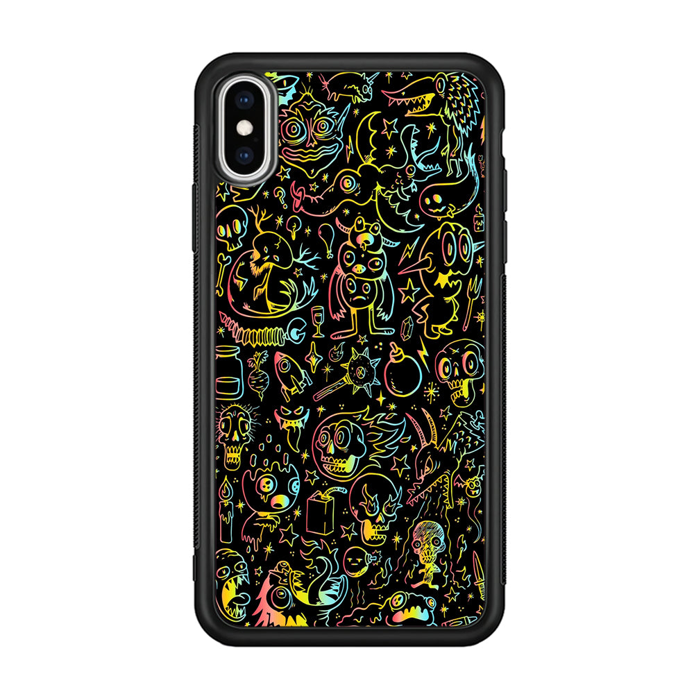 Doodle Monsters Black iPhone Xs Case-Phone Case-Rubber Black (2D Case)-Altracase