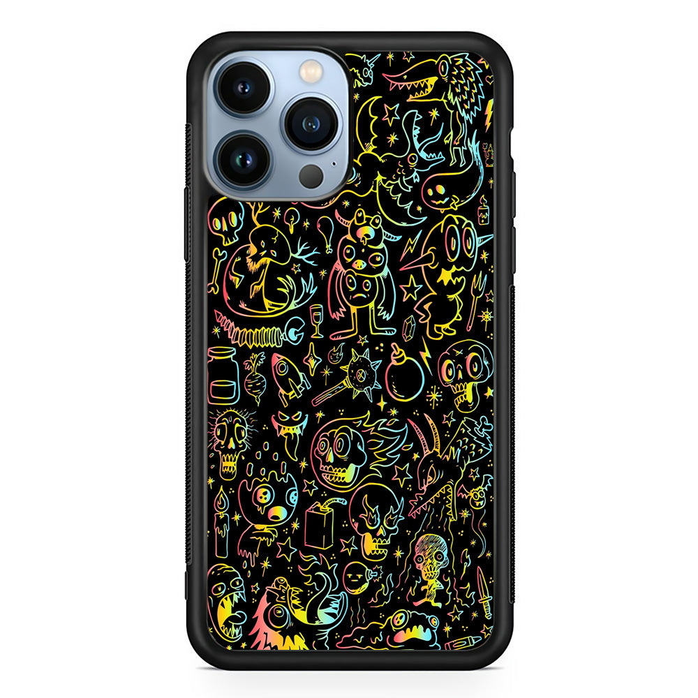 Doodle Monsters Black iPhone 15 Pro Case-Phone Case-Rubber Black (2D Case)-Altracase