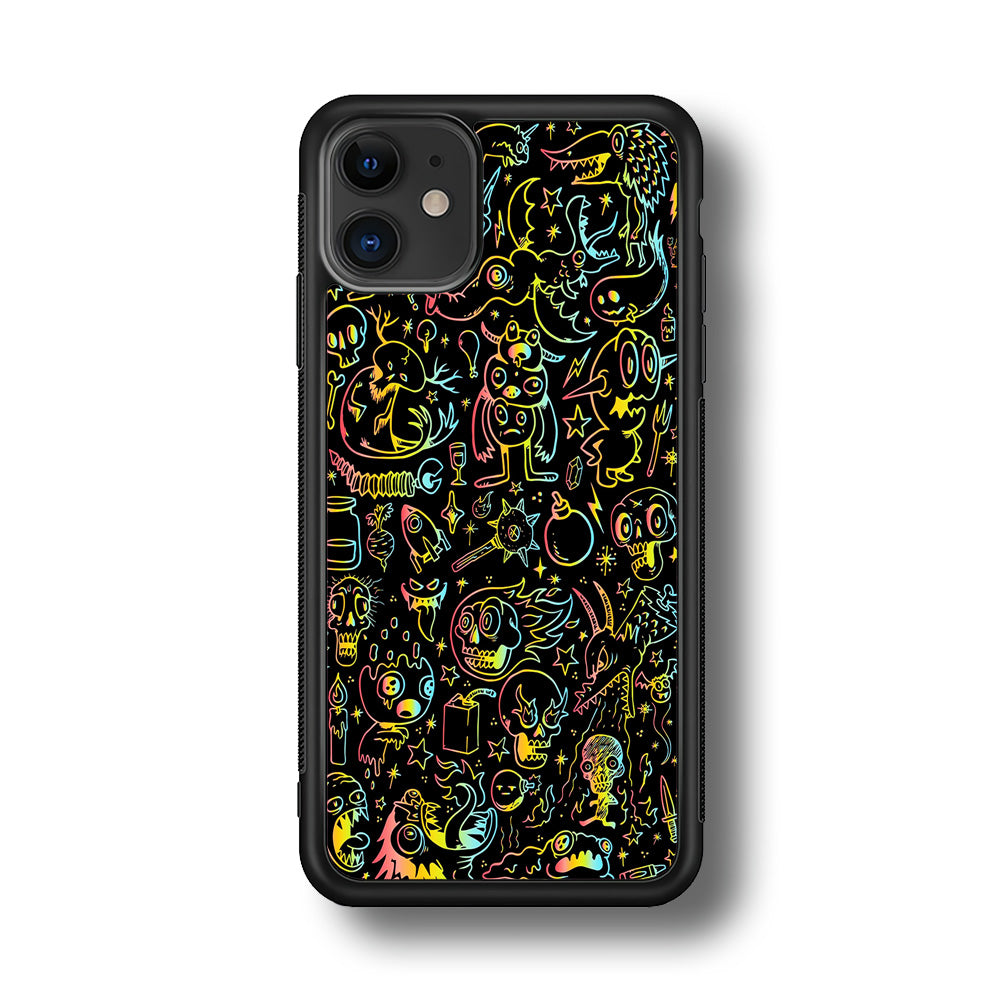 Doodle Monsters Black iPhone 11 Case-Phone Case-Rubber Black (2D Case)-Altracase