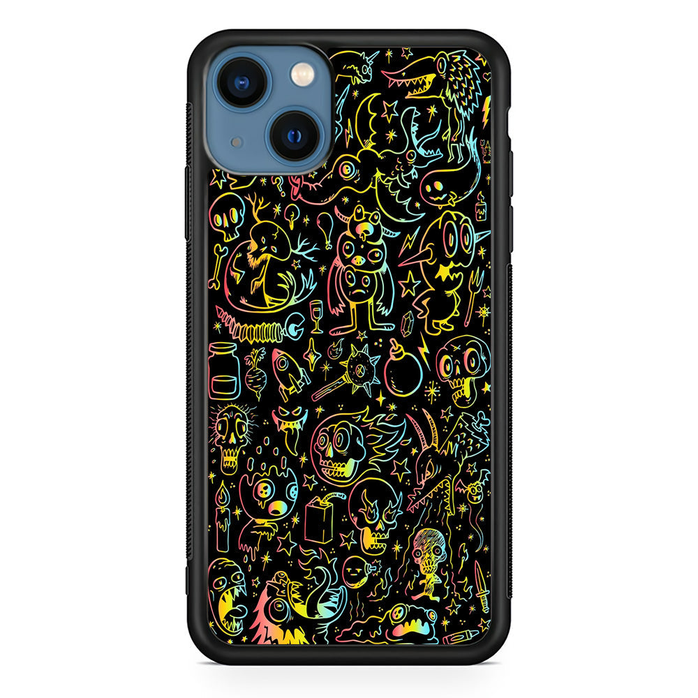 Doodle Monsters Black iPhone 13 Case-Phone Case-Rubber Black (2D Case)-Altracase
