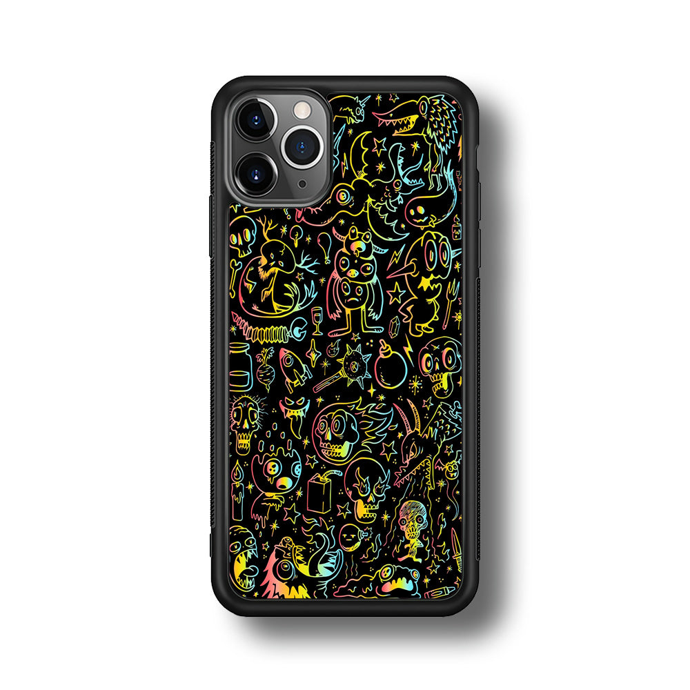 Doodle Monsters Black iPhone 11 Pro Case-Phone Case-Rubber Black (2D Case)-Altracase