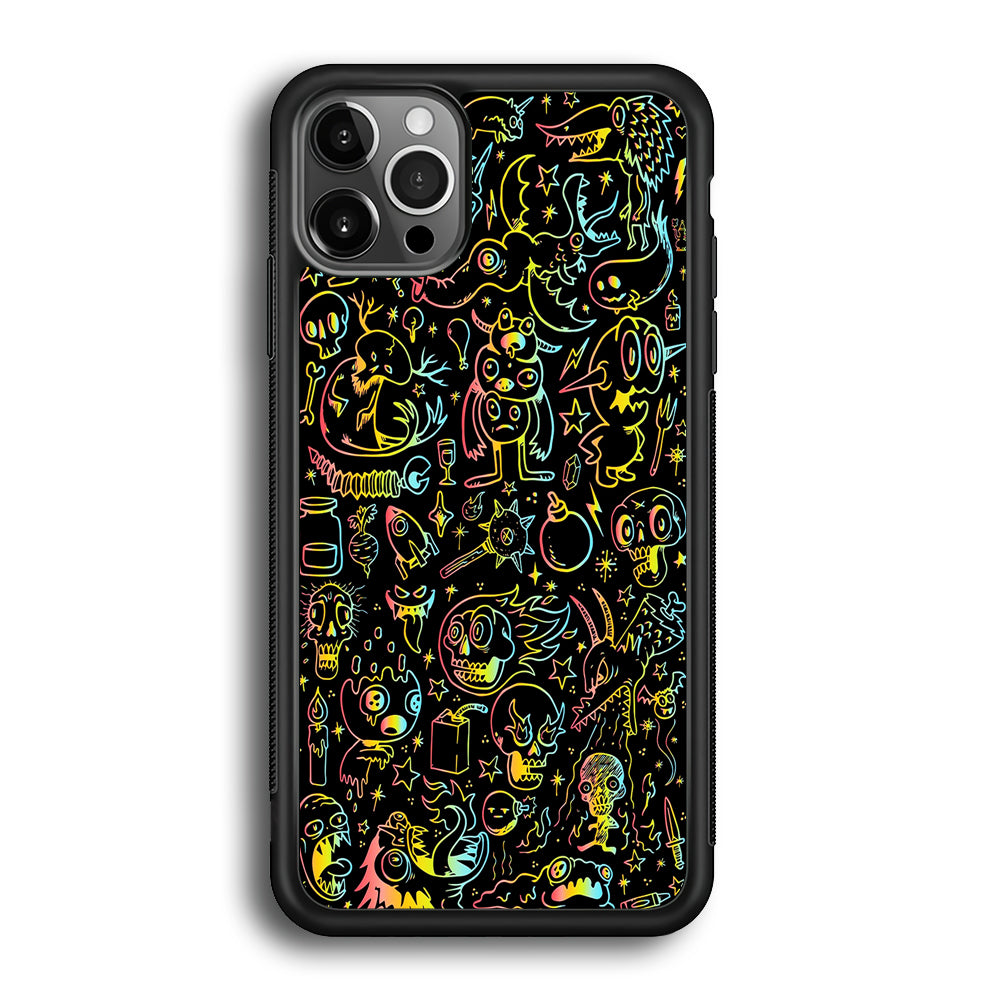 Doodle Monsters Black iPhone 12 Pro Max Case-Phone Case-Rubber Black (2D Case)-Altracase