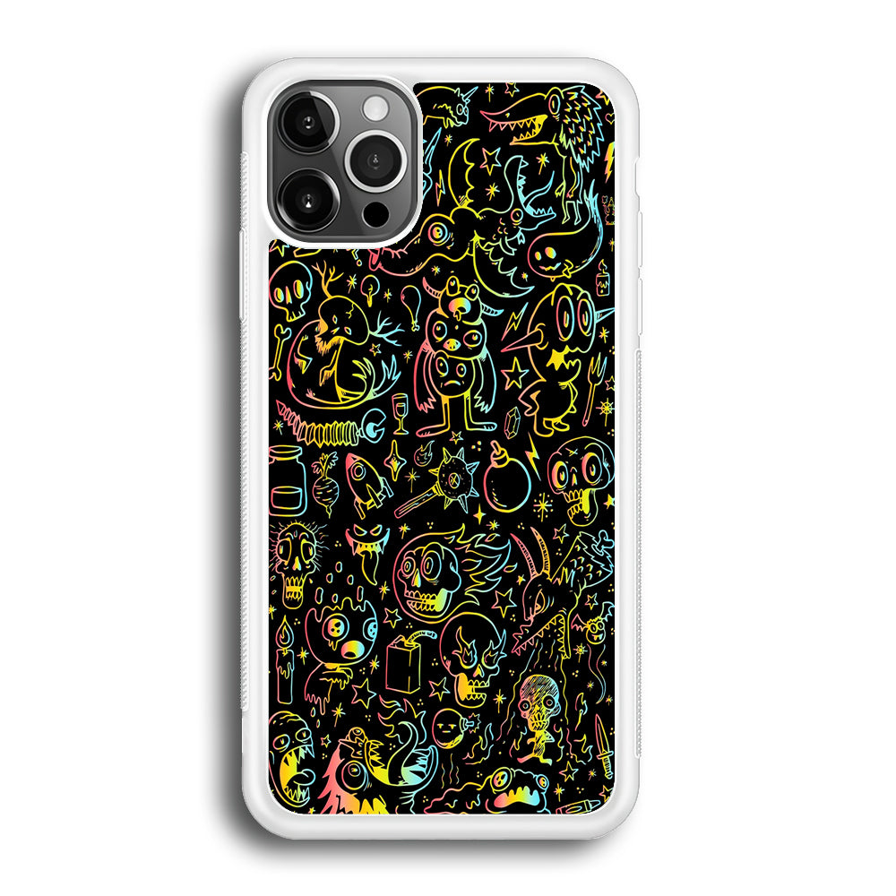 Doodle Monsters Black iPhone 12 Pro Max Case-Phone Case-Rubber White (2D Case)-Altracase