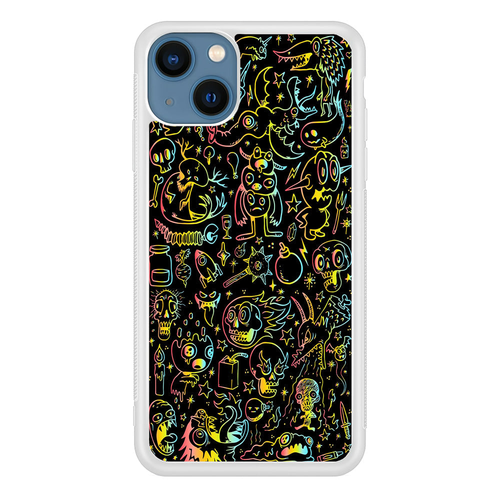 Doodle Monsters Black iPhone 13 Case-Phone Case-Rubber White (2D Case)-Altracase