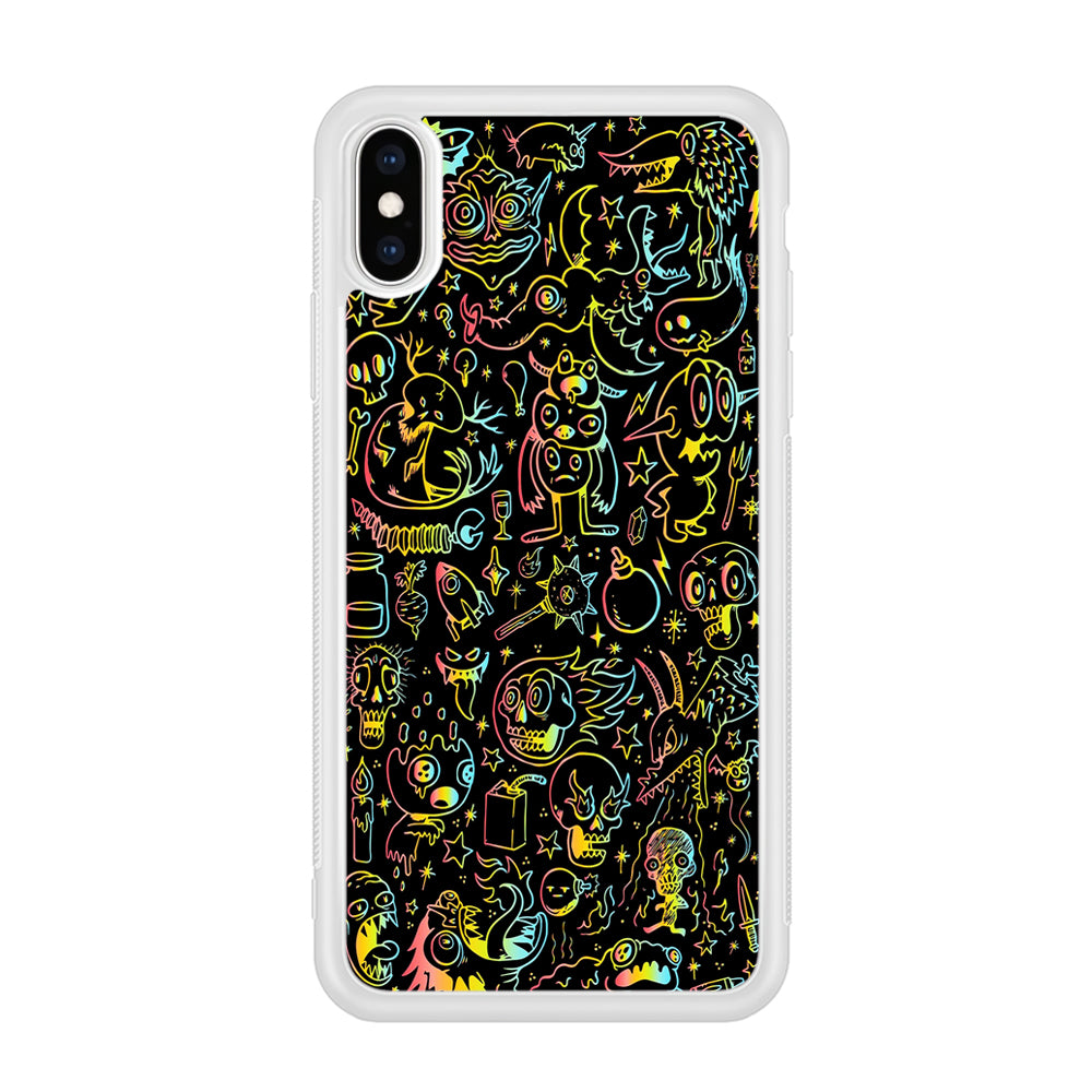 Doodle Monsters Black iPhone Xs Case-Phone Case-Rubber White (2D Case)-Altracase