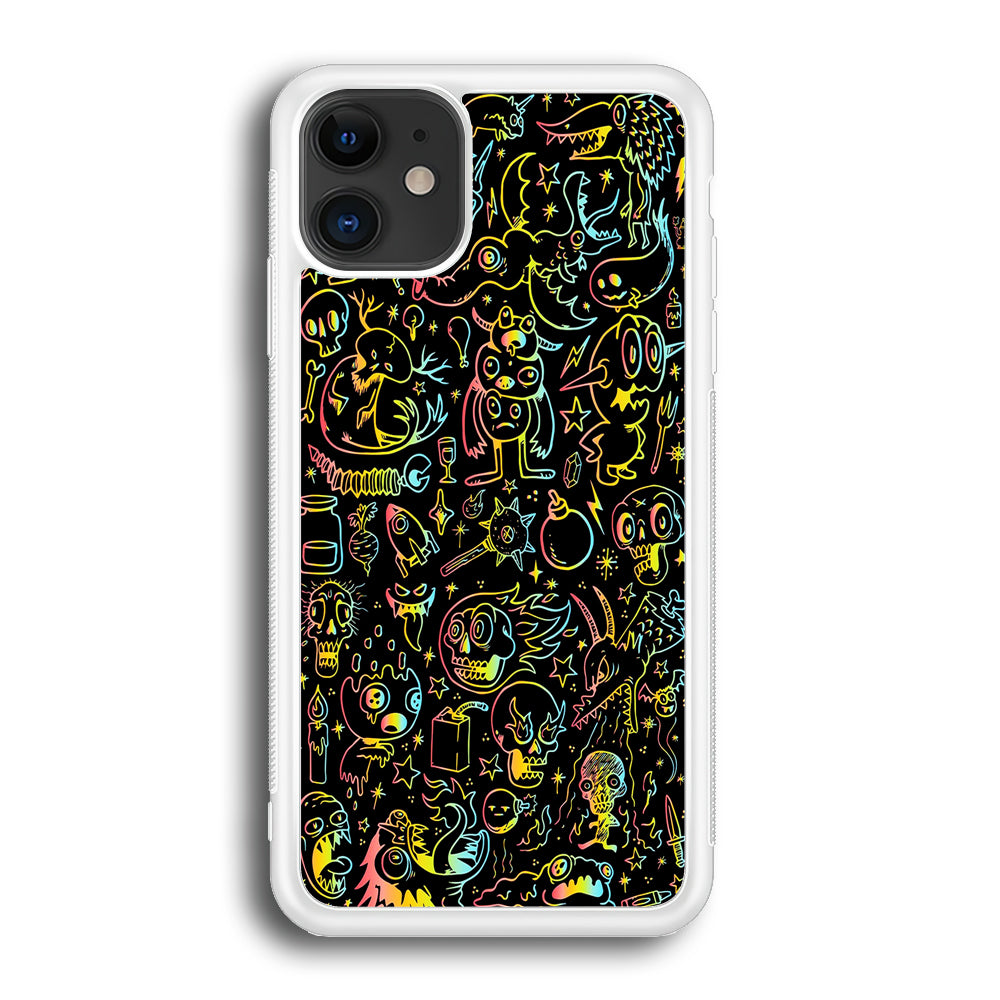 Doodle Monsters Black iPhone 12 Case-Phone Case-Rubber White (2D Case)-Altracase