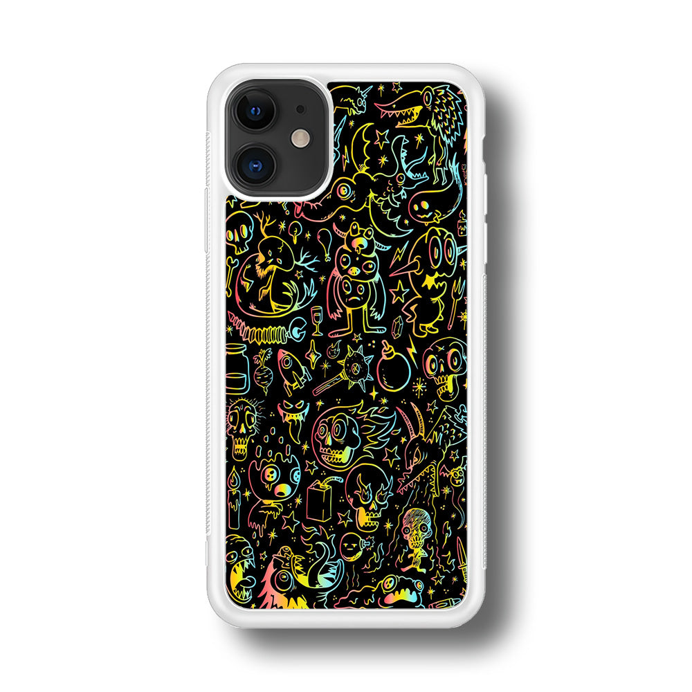 Doodle Monsters Black iPhone 11 Case-Phone Case-Rubber White (2D Case)-Altracase
