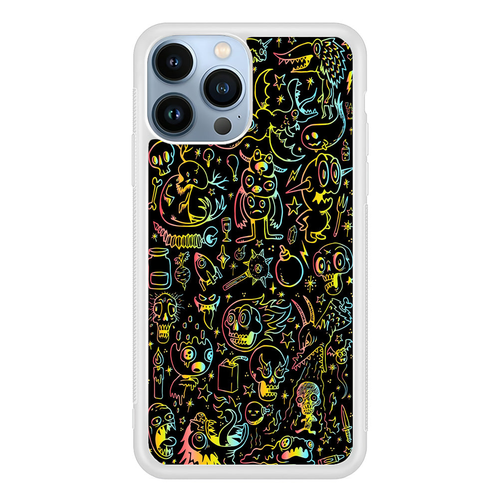 Doodle Monsters Black iPhone 15 Pro Max Case-Phone Case-Rubber White (2D Case)-Altracase