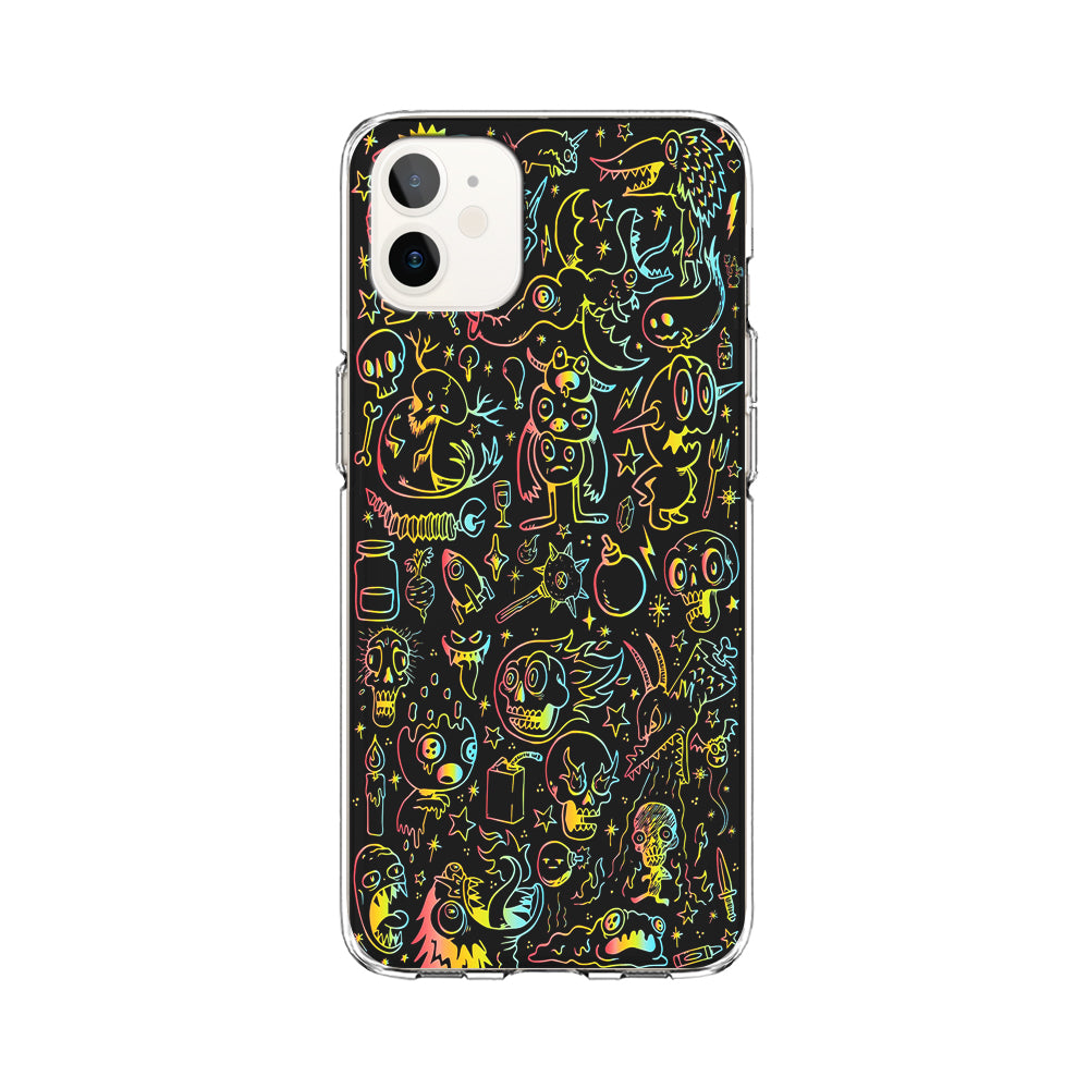 Doodle Monsters Black iPhone 12 Case-Phone Case-Clear Soft Case-Altracase
