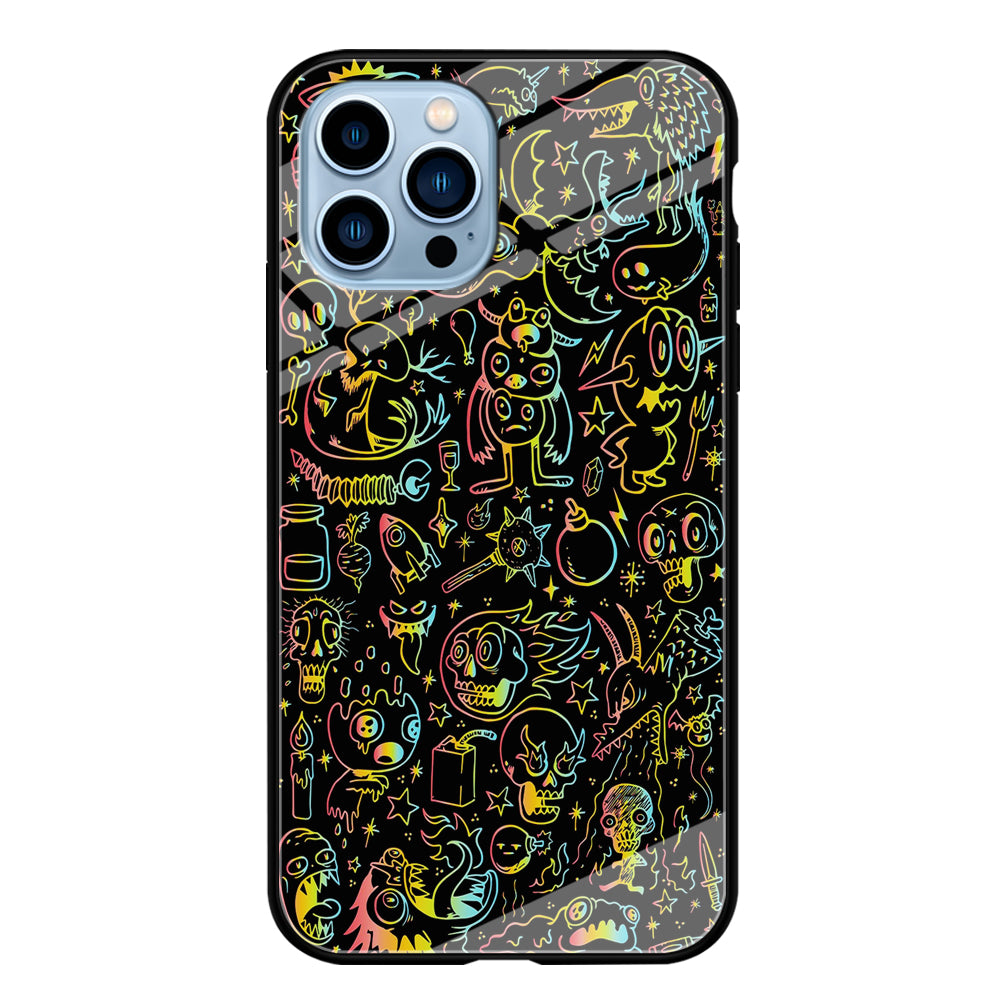 Doodle Monsters Black iPhone 15 Pro Case-Phone Case-Tempered Glass Case-Altracase