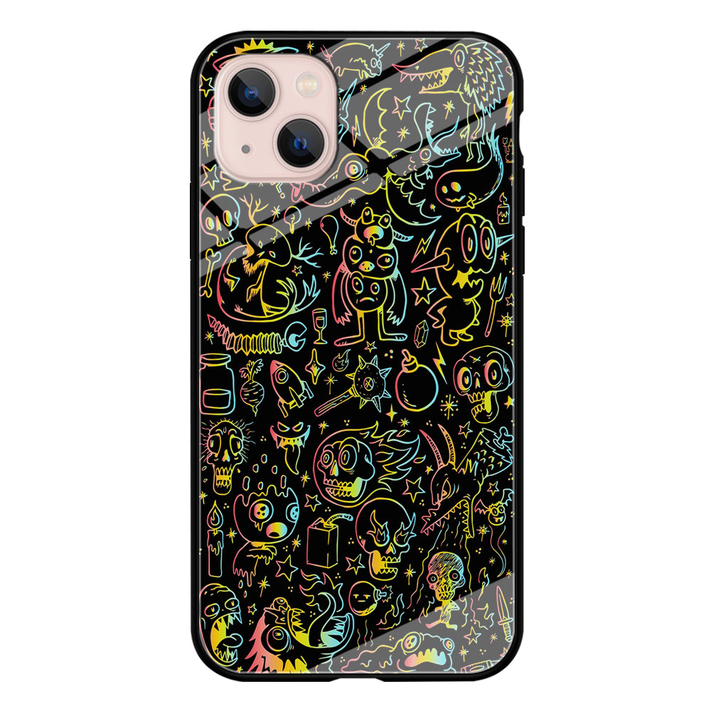 Doodle Monsters Black iPhone 13 Mini Case-Phone Case-Tempered Glass Case-Altracase