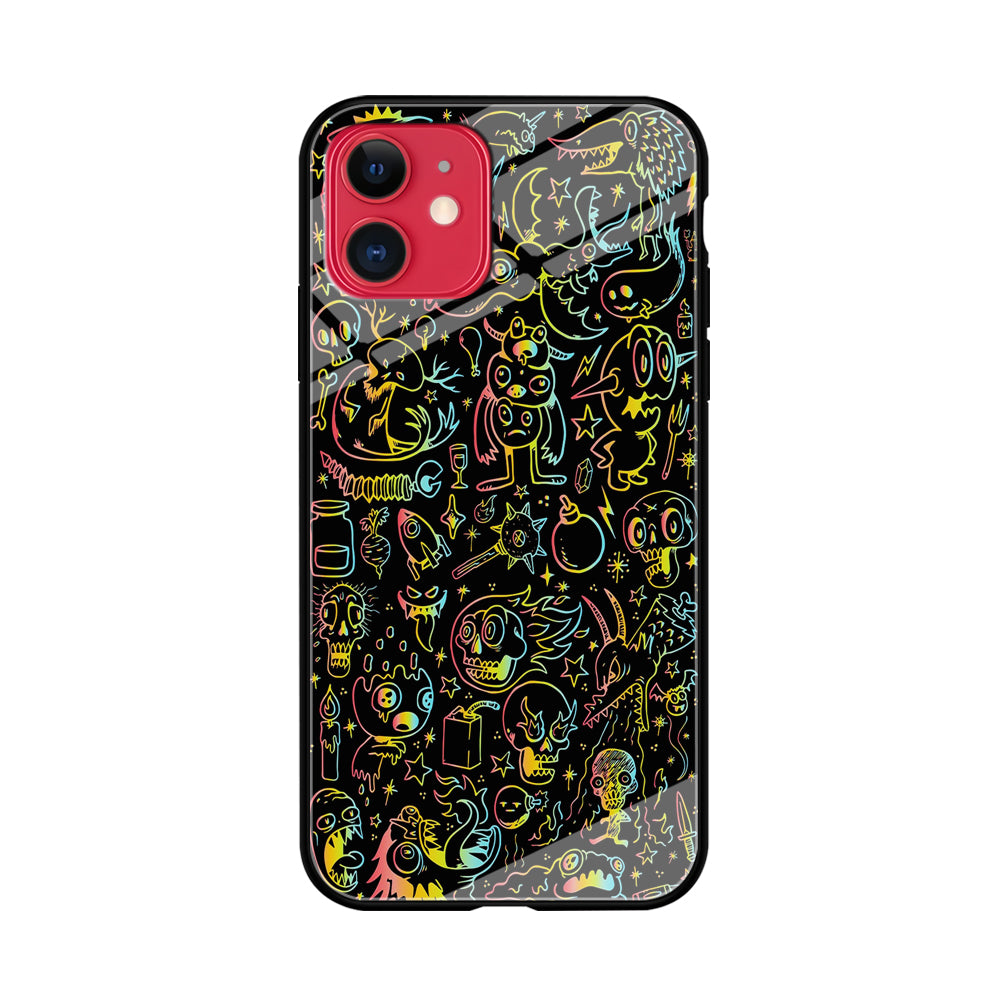 Doodle Monsters Black iPhone 11 Case-Phone Case-Tempered Glass Case-Altracase