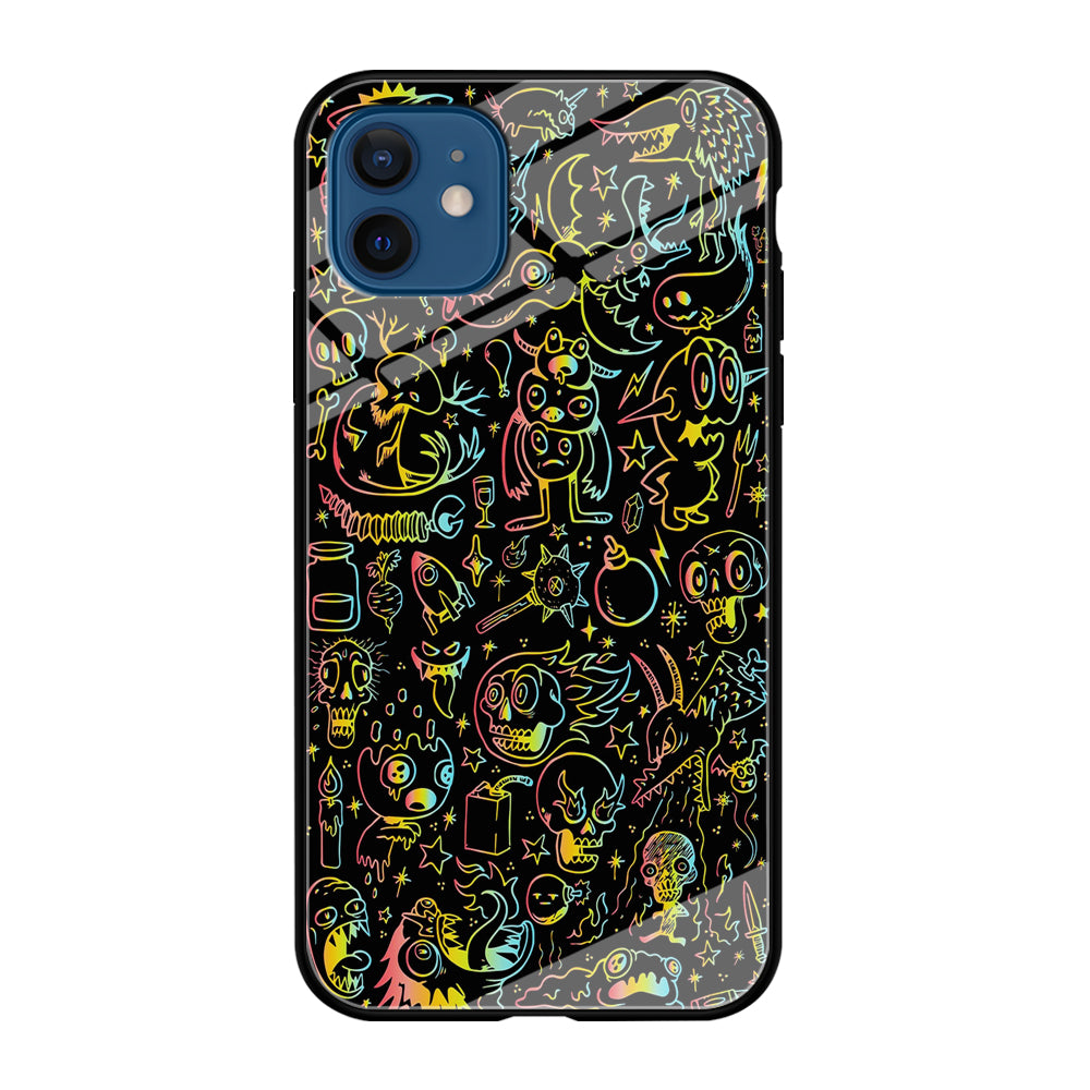 Doodle Monsters Black iPhone 12 Case-Phone Case-Tempered Glass Case-Altracase