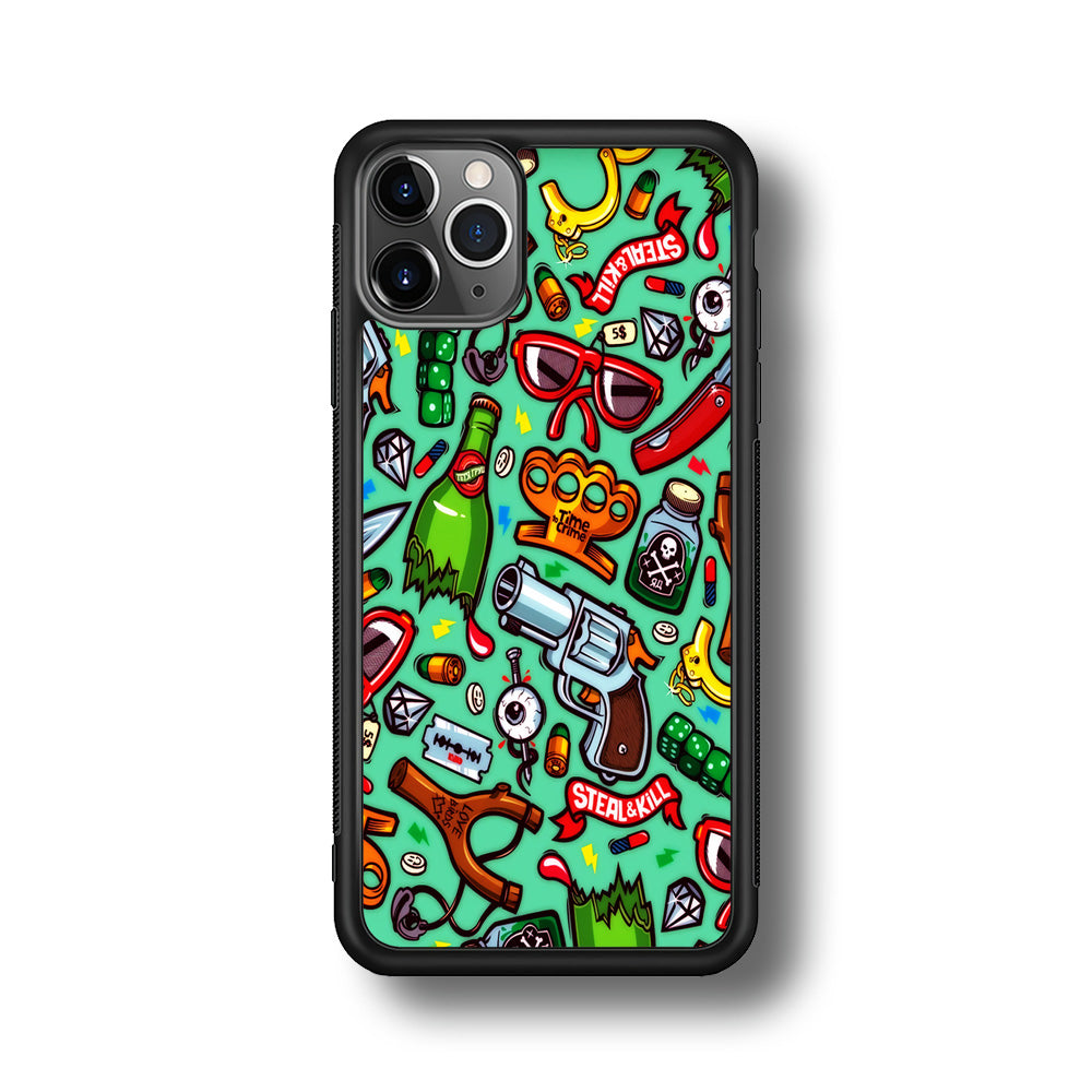 Doodle Sticker Bomb iPhone 11 Pro Case-Phone Case-Rubber Black (2D Case)-Altracase