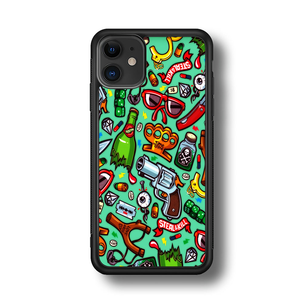 Doodle Sticker Bomb iPhone 11 Case-Phone Case-Rubber Black (2D Case)-Altracase