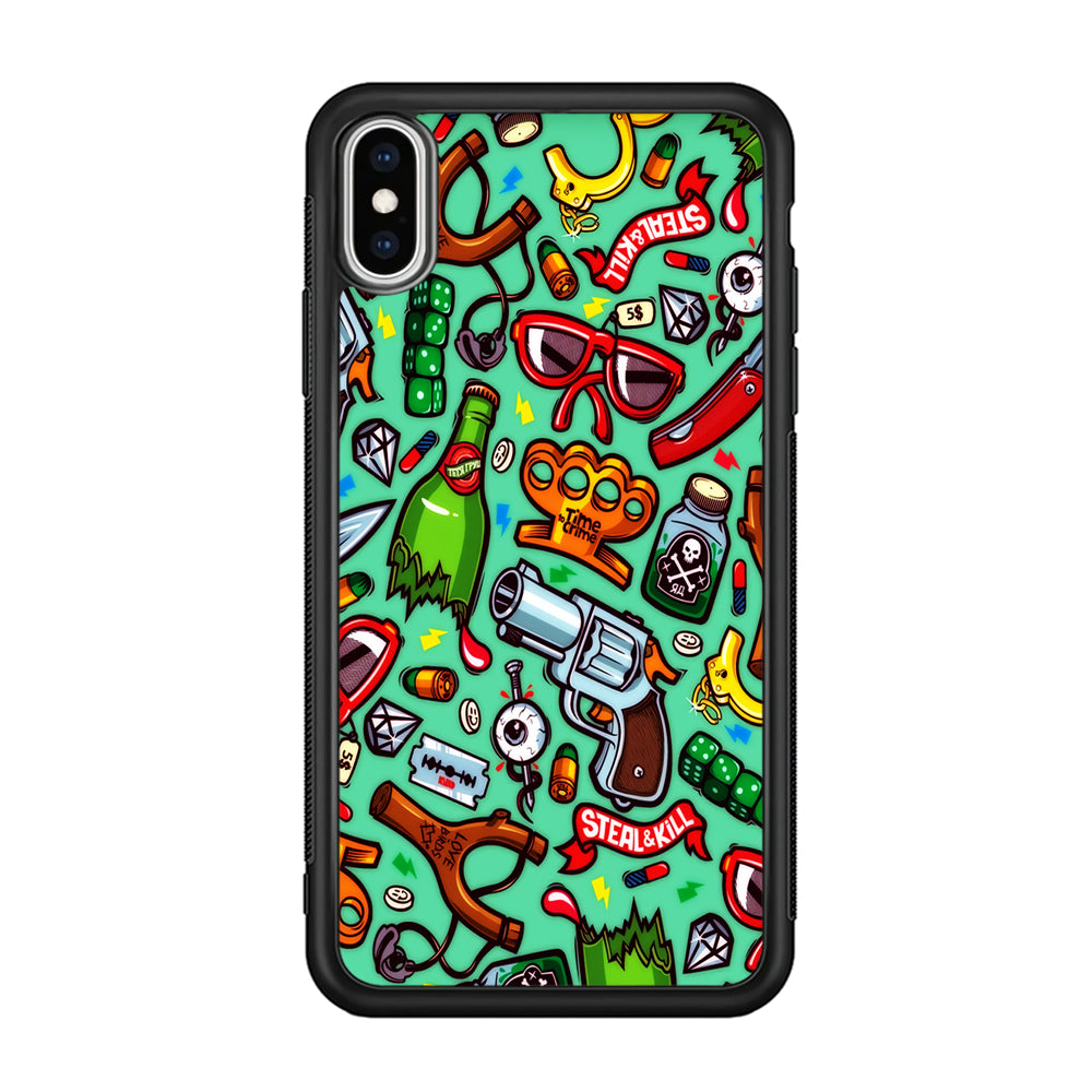 Doodle Sticker Bomb iPhone Xs Case-Phone Case-Rubber Black (2D Case)-Altracase