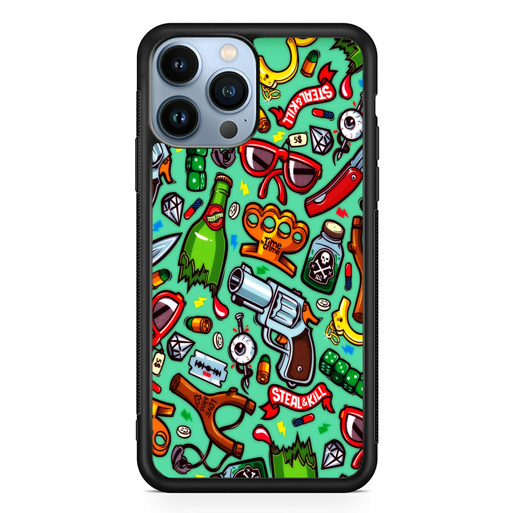 Doodle Sticker Bomb iPhone 15 Pro Case-Phone Case-Rubber Black (2D Case)-Altracase