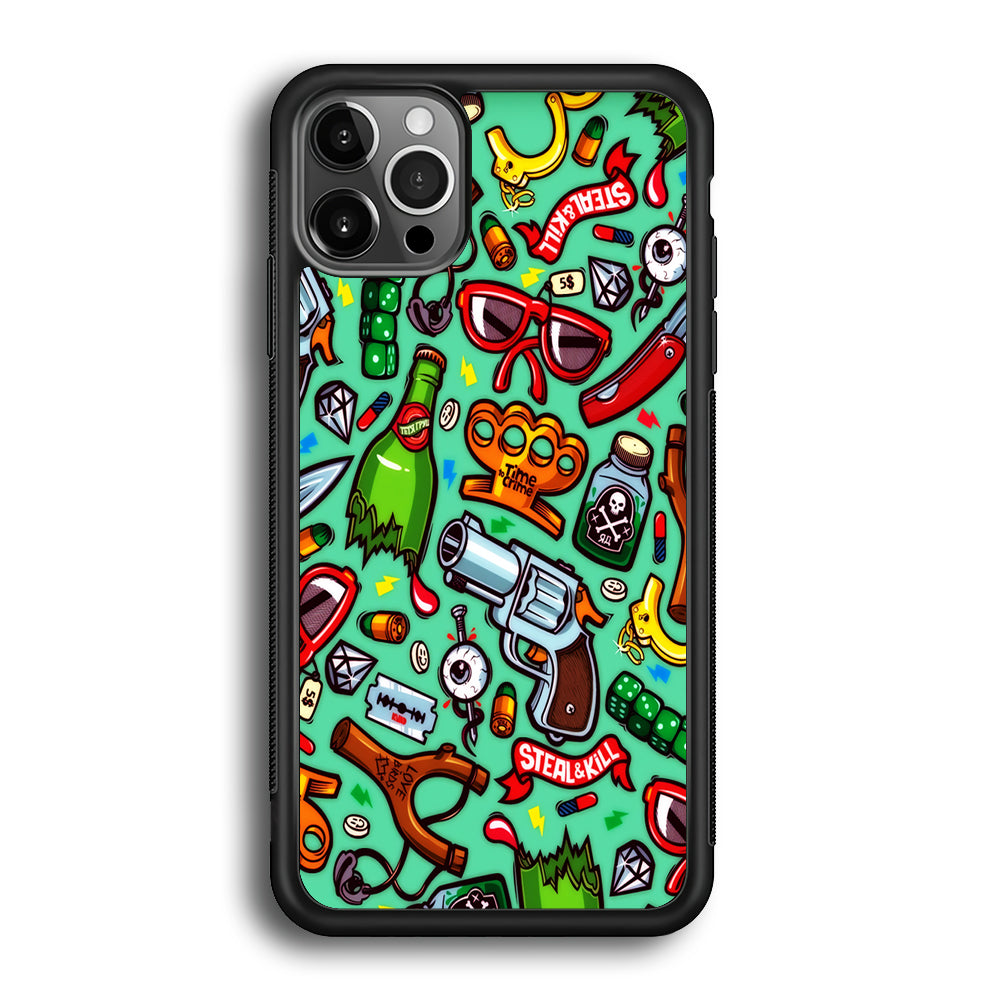 Doodle Sticker Bomb iPhone 12 Pro Max Case-Phone Case-Rubber Black (2D Case)-Altracase
