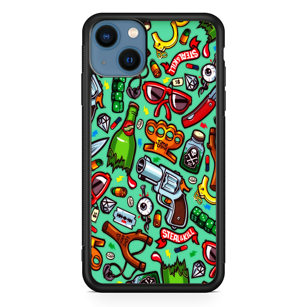 Doodle Sticker Bomb iPhone 13 Case-Phone Case-Rubber Black (2D Case)-Altracase
