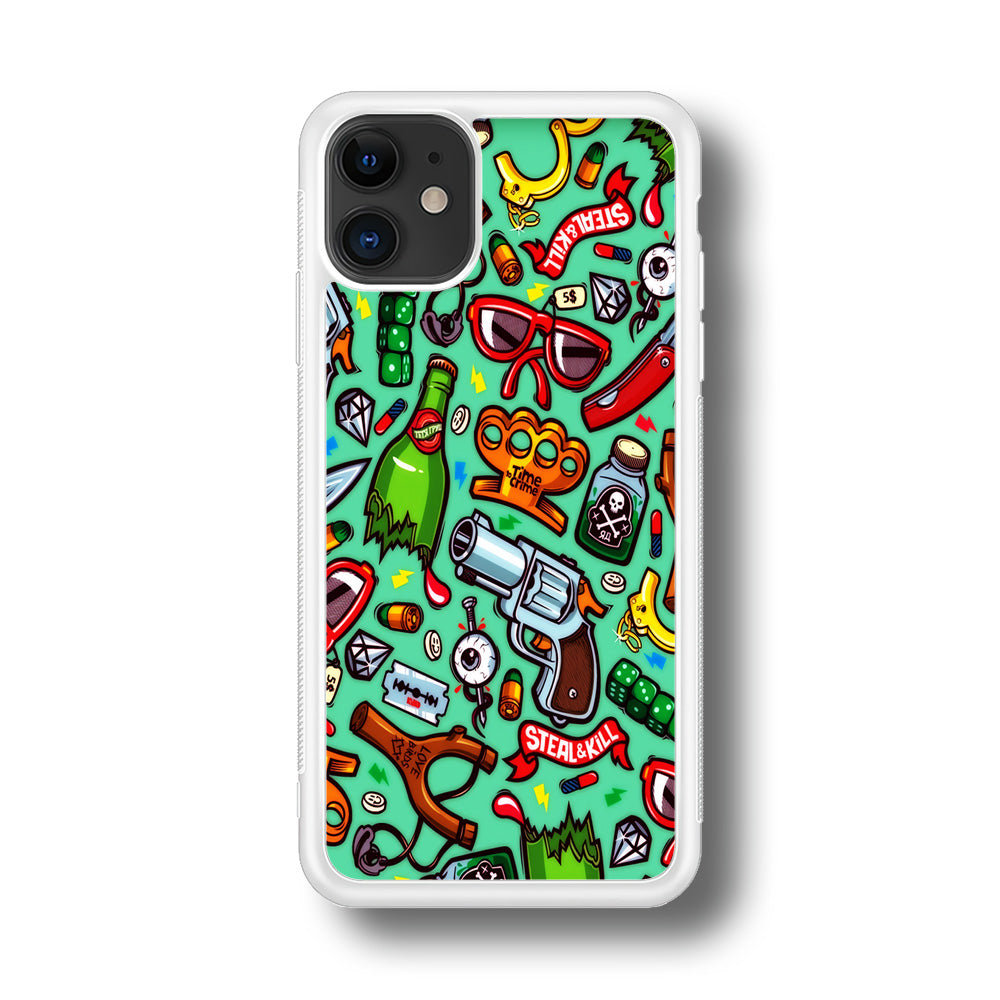Doodle Sticker Bomb iPhone 11 Case-Phone Case-Rubber White (2D Case)-Altracase