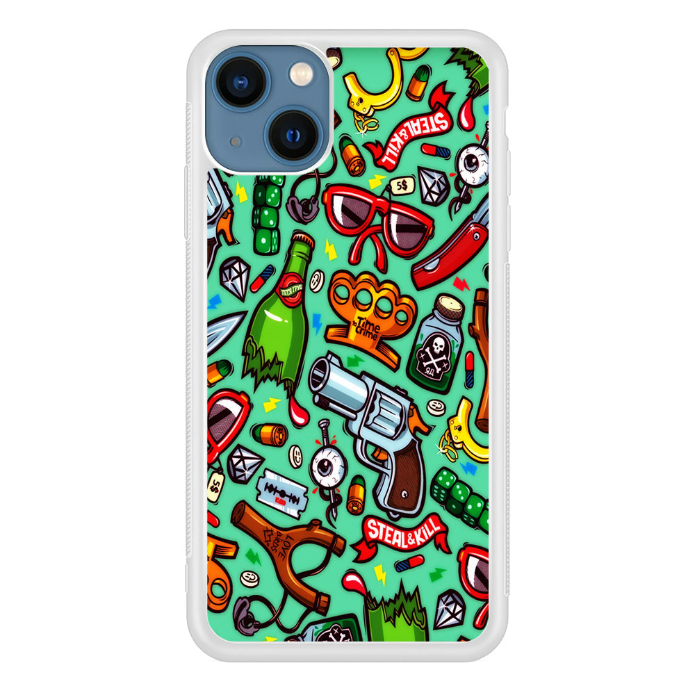 Doodle Sticker Bomb iPhone 13 Case-Phone Case-Rubber White (2D Case)-Altracase