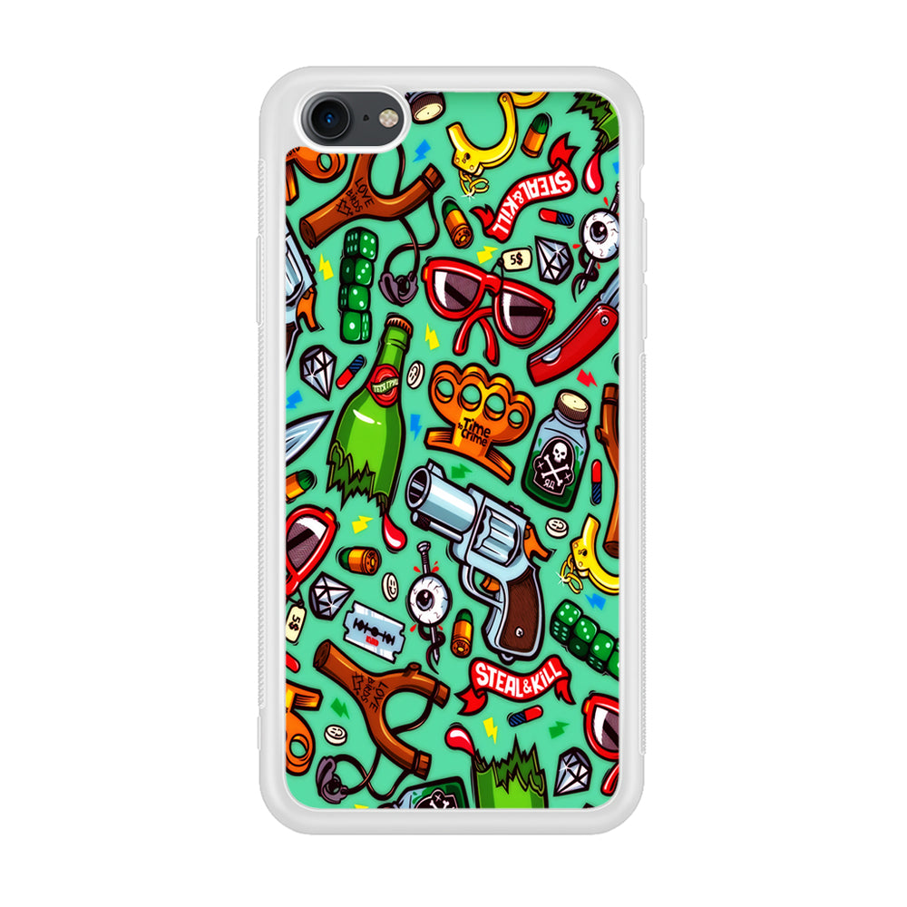Doodle Sticker Bomb iPhone SE 3 2022 Case-Phone Case-Rubber White (2D Case)-Altracase