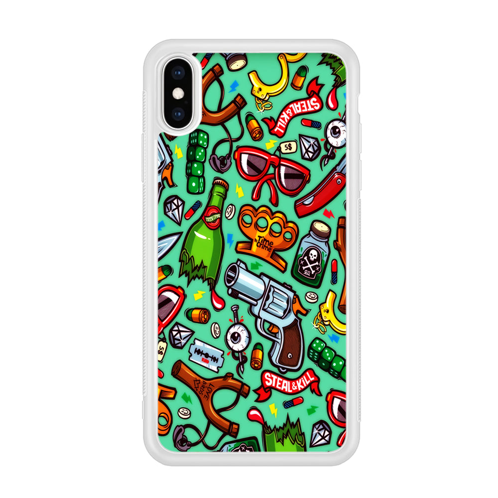 Doodle Sticker Bomb iPhone Xs Case-Phone Case-Rubber White (2D Case)-Altracase