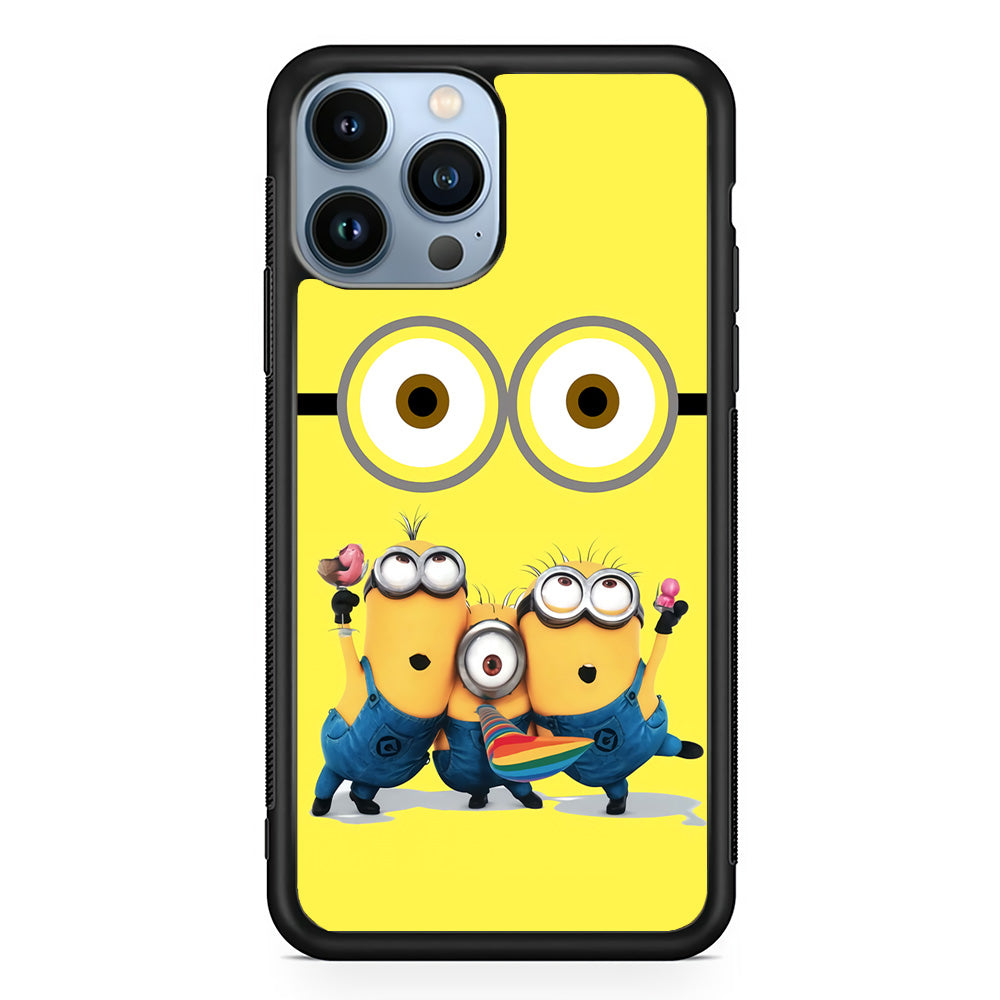 Eyes and Three Minions iPhone 15 Pro Max Case-Phone Case-Rubber Black (2D Case)-Altracase