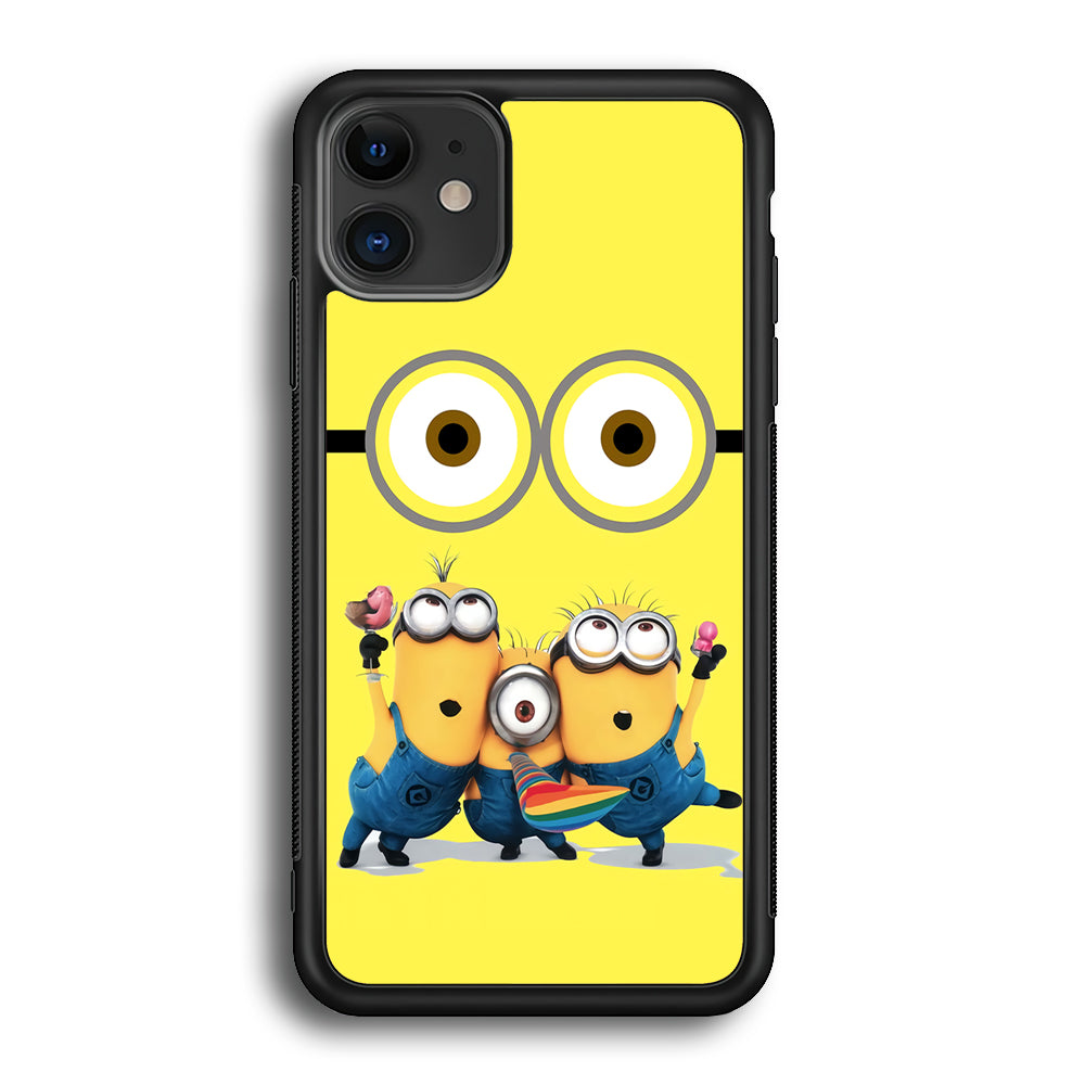 Eyes and Three Minions iPhone 12 Case-Phone Case-Rubber Black (2D Case)-Altracase
