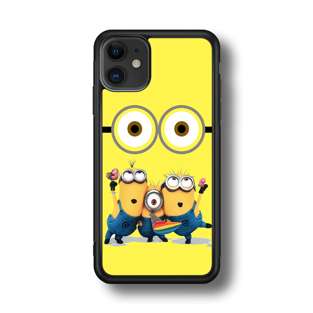 Eyes and Three Minions iPhone 11 Case-Phone Case-Rubber Black (2D Case)-Altracase