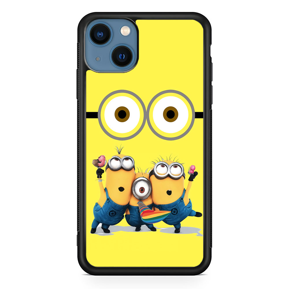 Eyes and Three Minions iPhone 13 Mini Case-Phone Case-Rubber Black (2D Case)-Altracase