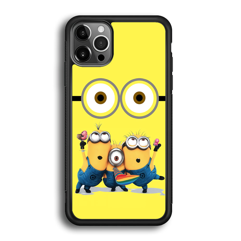 Eyes and Three Minions iPhone 12 Pro Max Case-Phone Case-Rubber Black (2D Case)-Altracase
