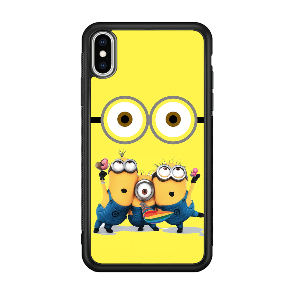 Eyes and Three Minions iPhone Xs Case-Phone Case-Rubber Black (2D Case)-Altracase