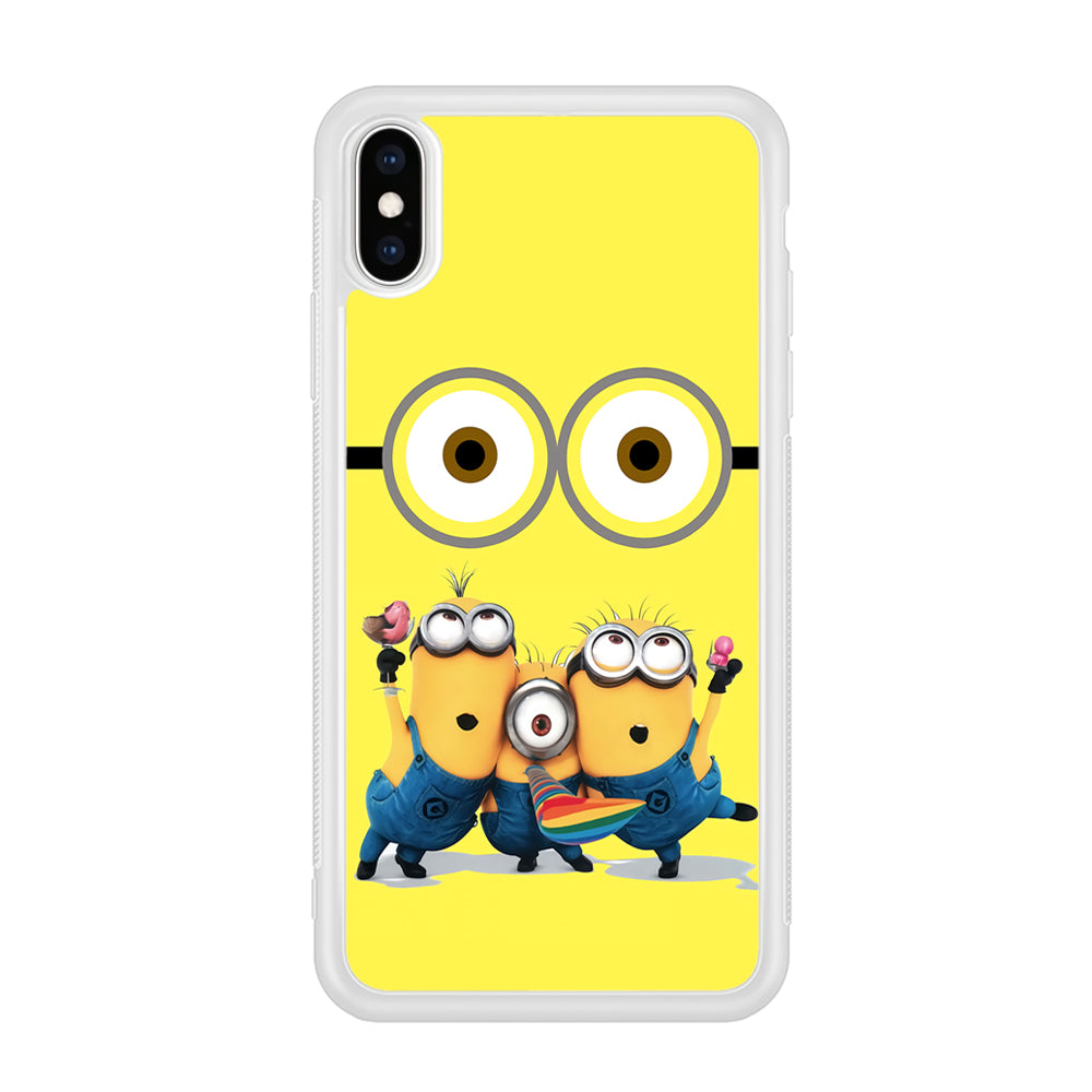 Eyes and Three Minions iPhone Xs Case-Phone Case-Rubber White (2D Case)-Altracase