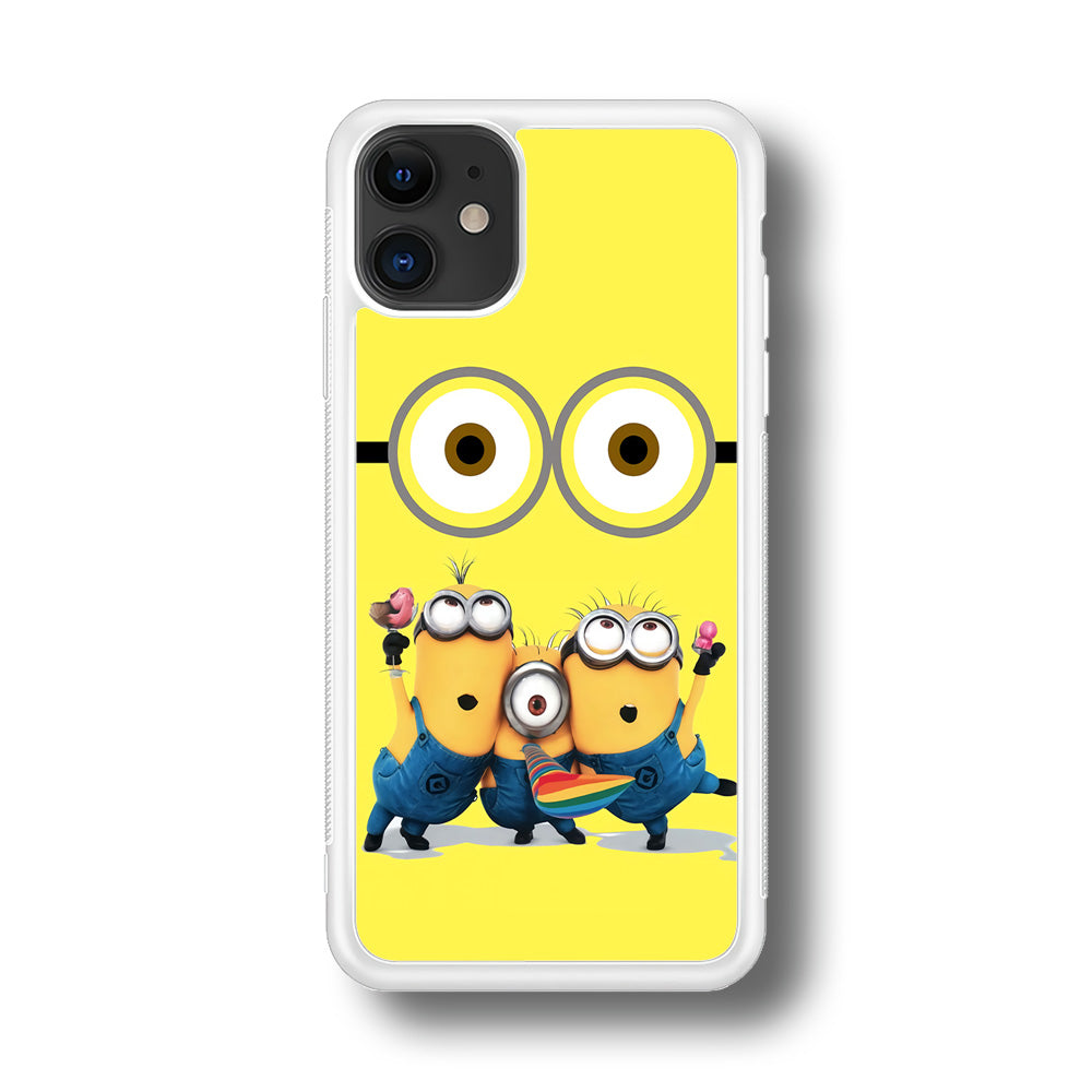 Eyes and Three Minions iPhone 11 Case-Phone Case-Rubber White (2D Case)-Altracase