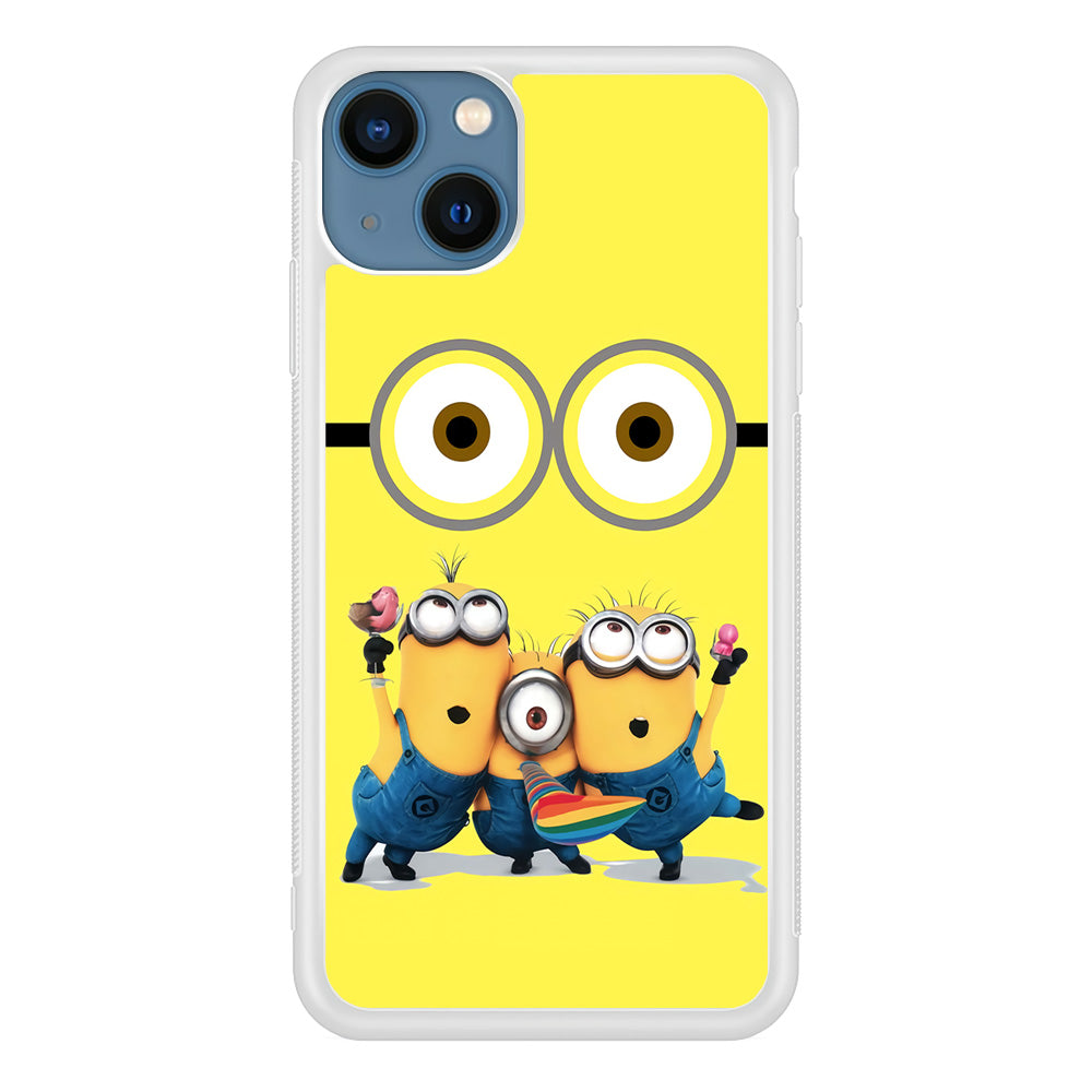 Eyes and Three Minions iPhone 13 Case-Phone Case-Rubber White (2D Case)-Altracase