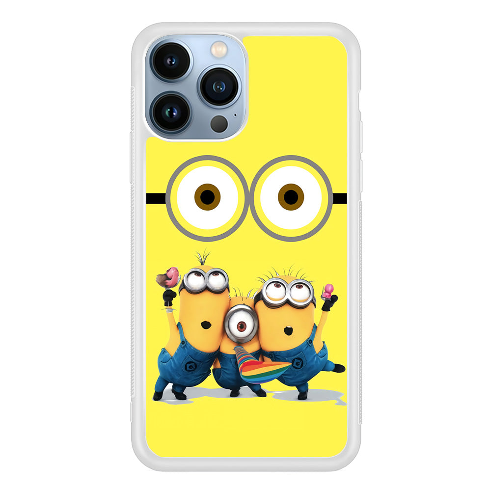 Eyes and Three Minions iPhone 15 Pro Max Case-Phone Case-Rubber White (2D Case)-Altracase